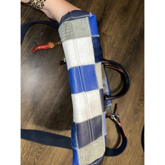 Pierotucci Fortunata Made In Italy Blue Leather Patchwork Tote Bag Purse - Picture 13 of 16